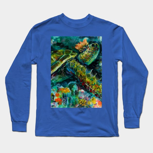 Sea God Green Turtle Long Sleeve T-Shirt by CoryAcornArt